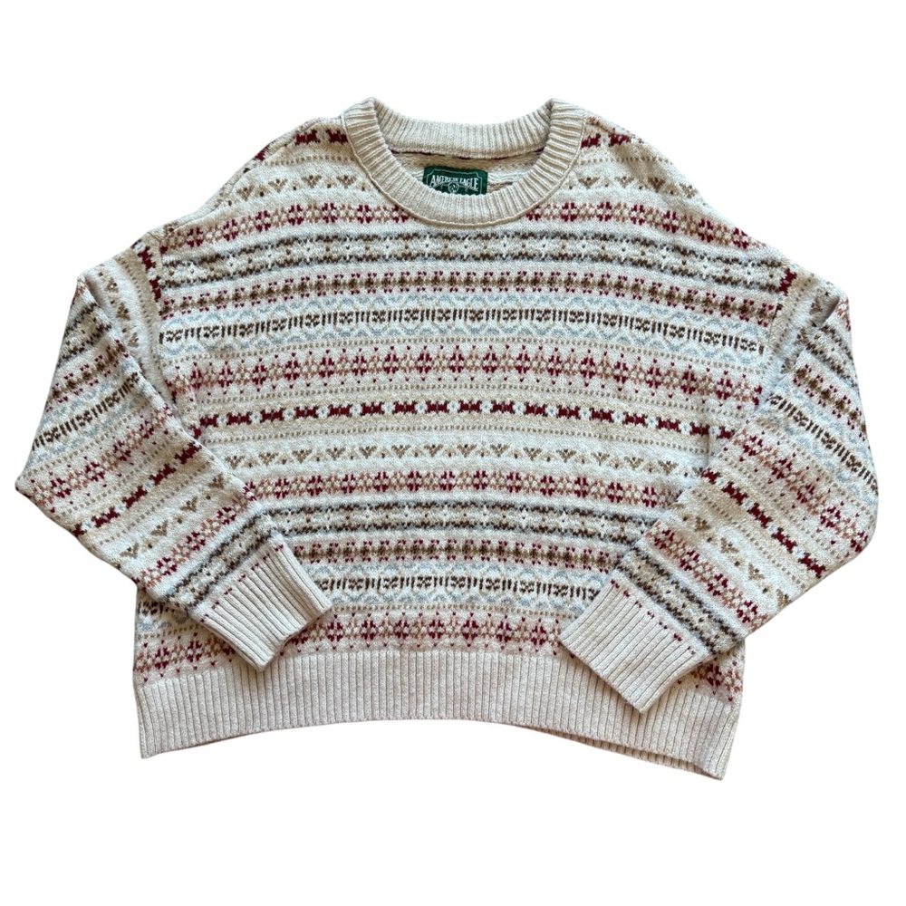 American Eagle Fair Isle Sweater XL Winter Nordic Cottagecore Grandpa Aesthetic
